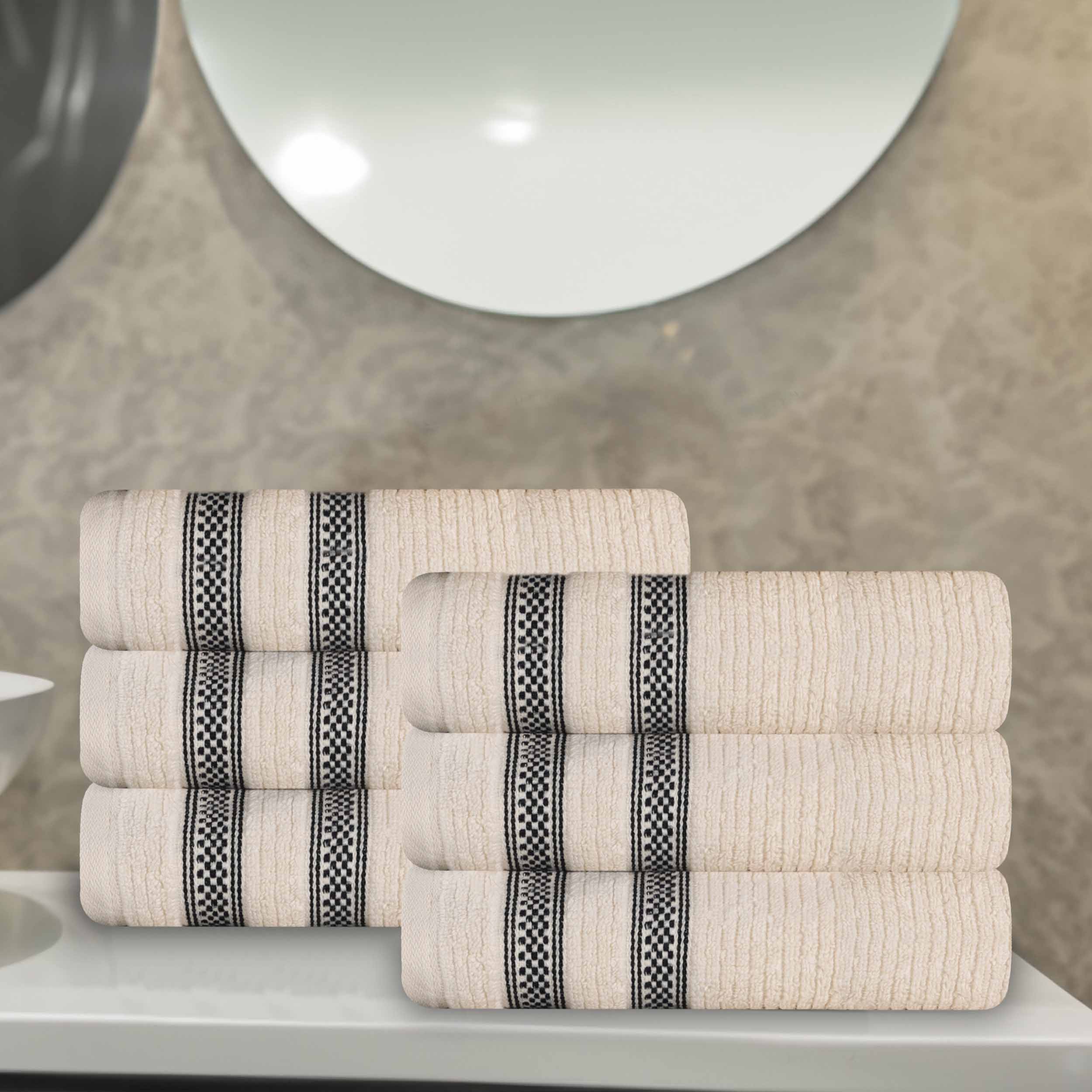 Striped-banded Ribbed Zero Twist Cotton Hand Towel Set
