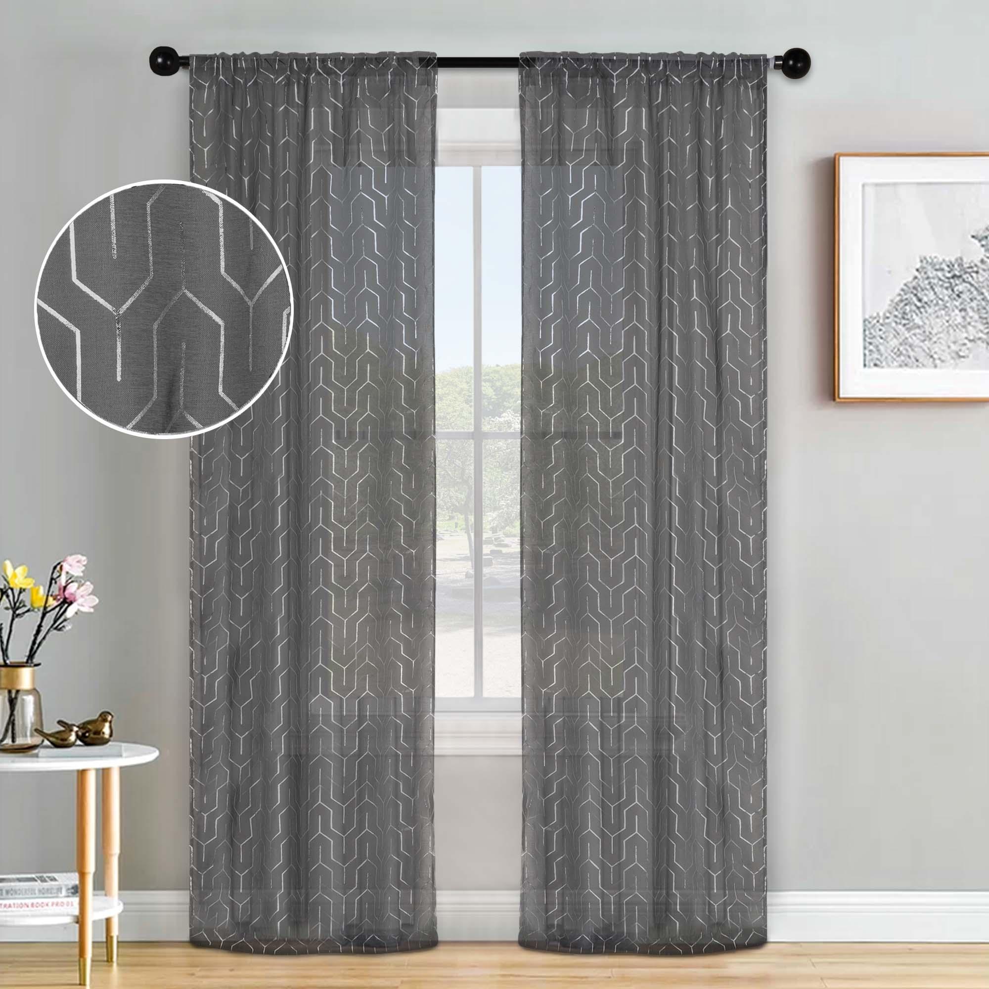 Metallic Geometric Sheer Window Curtain Set of 2
