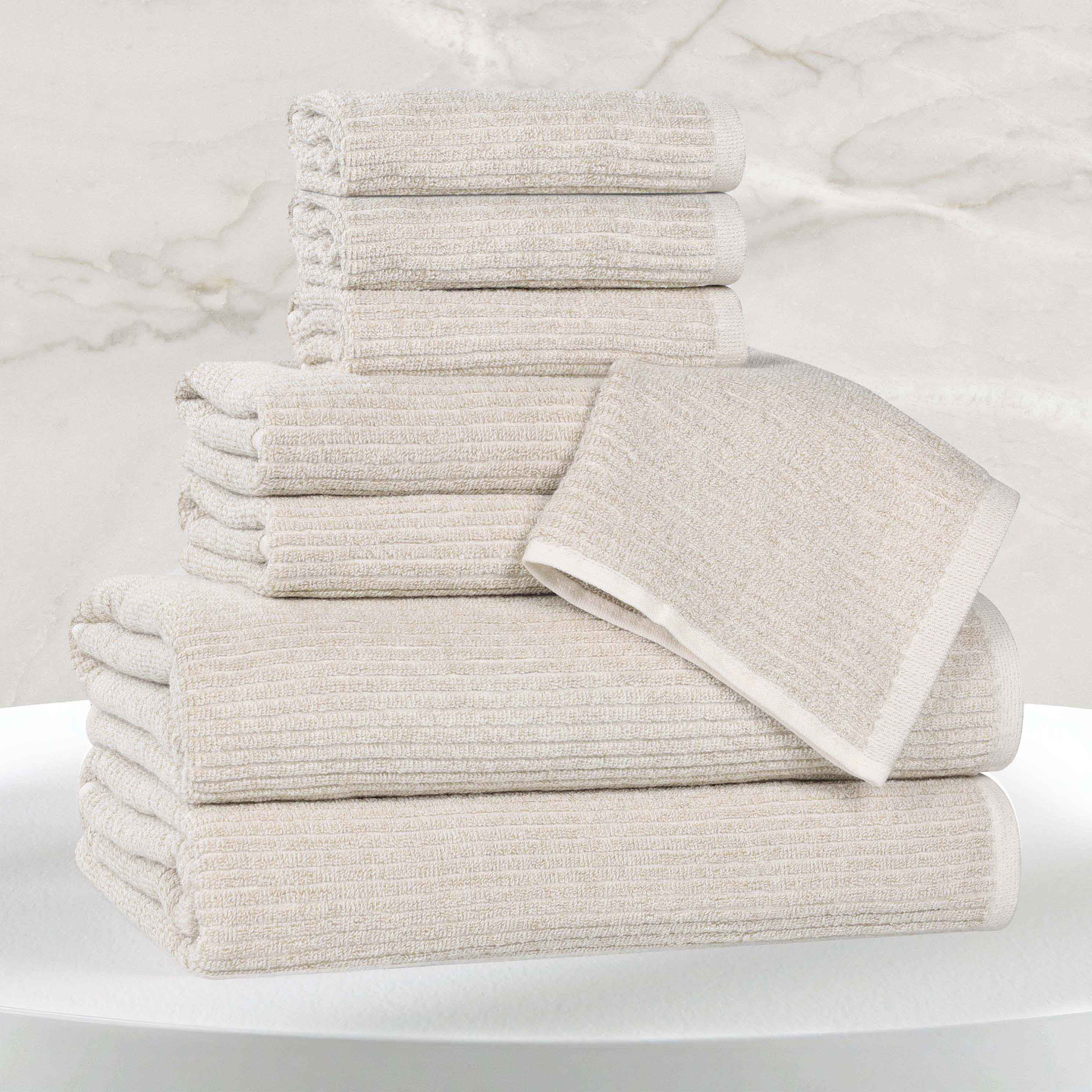 Two-tone Ribbed-border Cotton Viscose Blend 8 Piece Towel Set