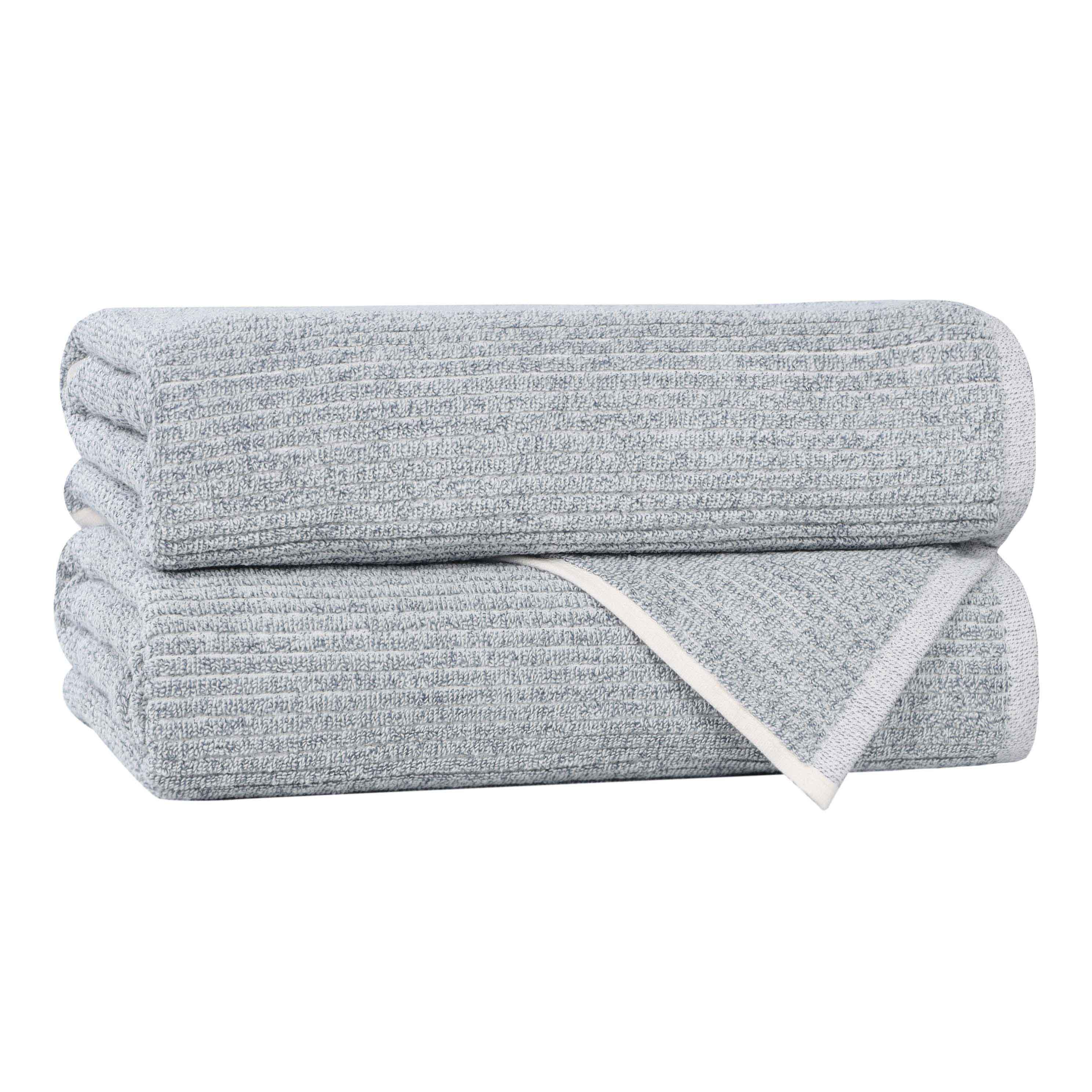 Ribbed-trim Viscose Cotton Blend Bath Towel Set of 2