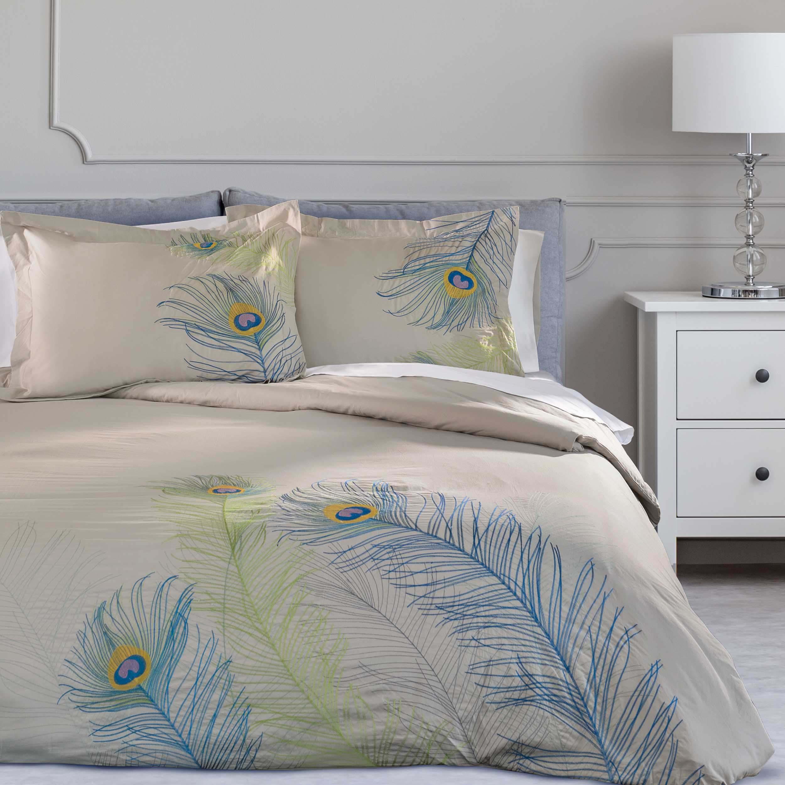 Peacock-motif Cotton Duvet Cover Set
