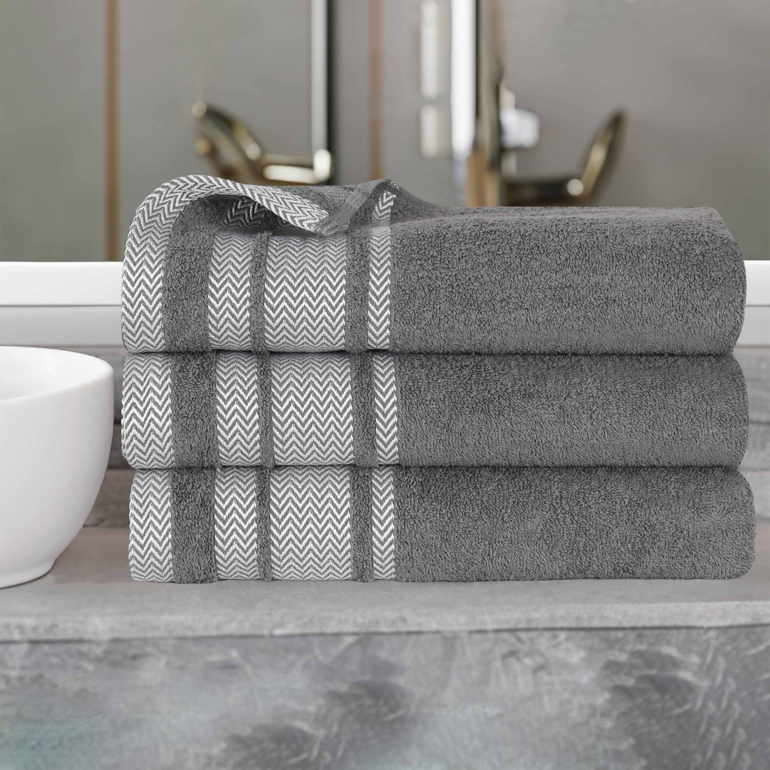 Chevron-patterned Cotton Bath Towel Set