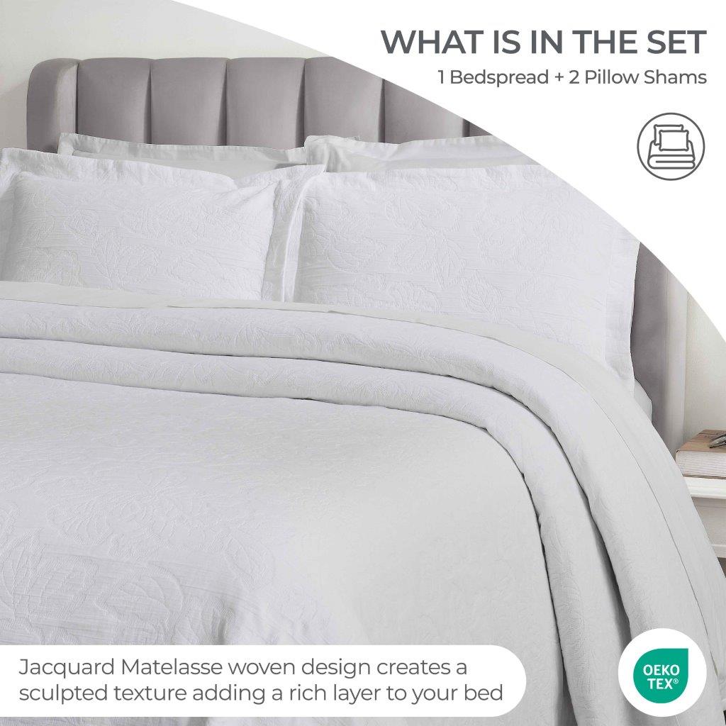 Floral-motif Jacquard Matelasse Cotton Bedspread Set