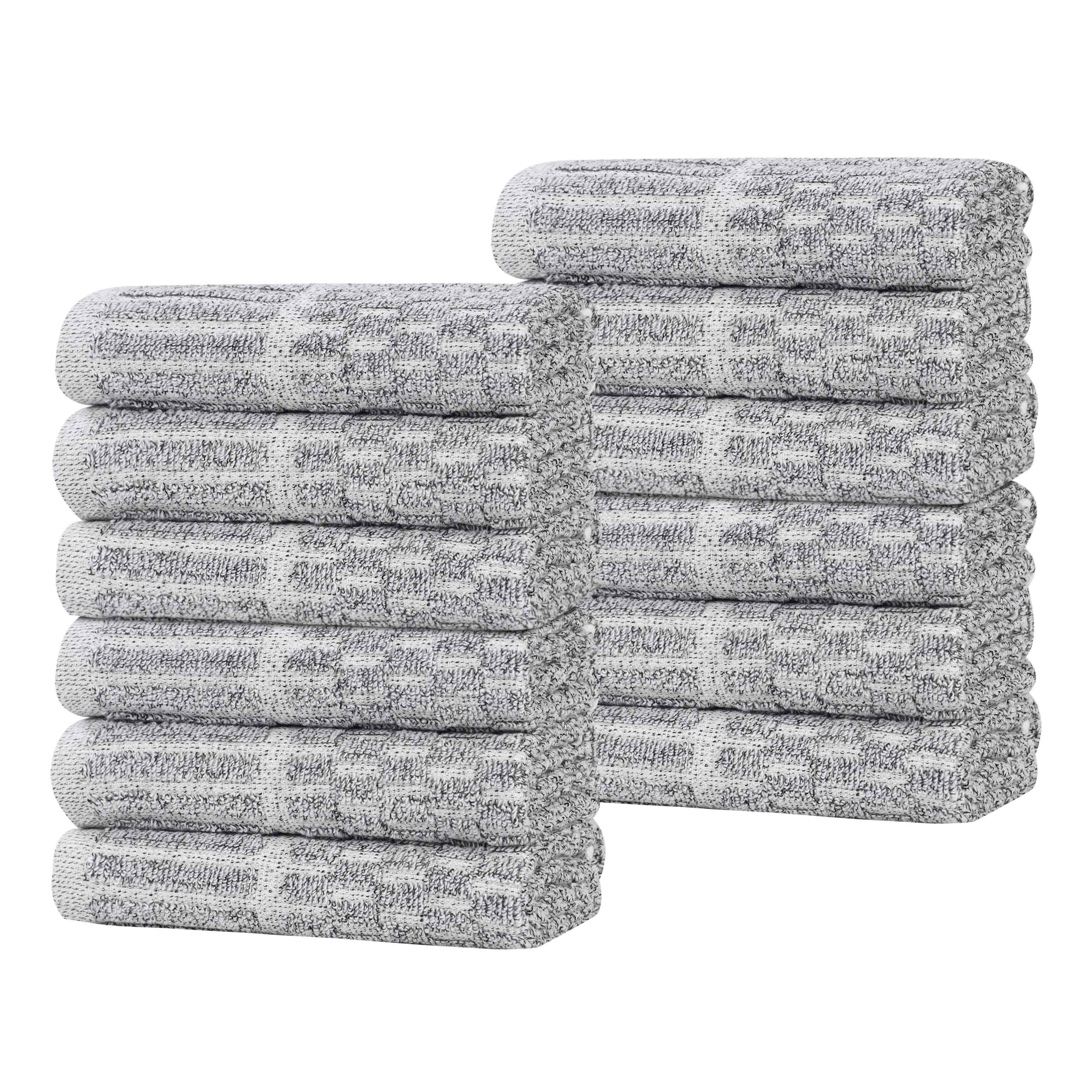 Textured Checkered Cotton Blend 12 Piece Face Towel Set