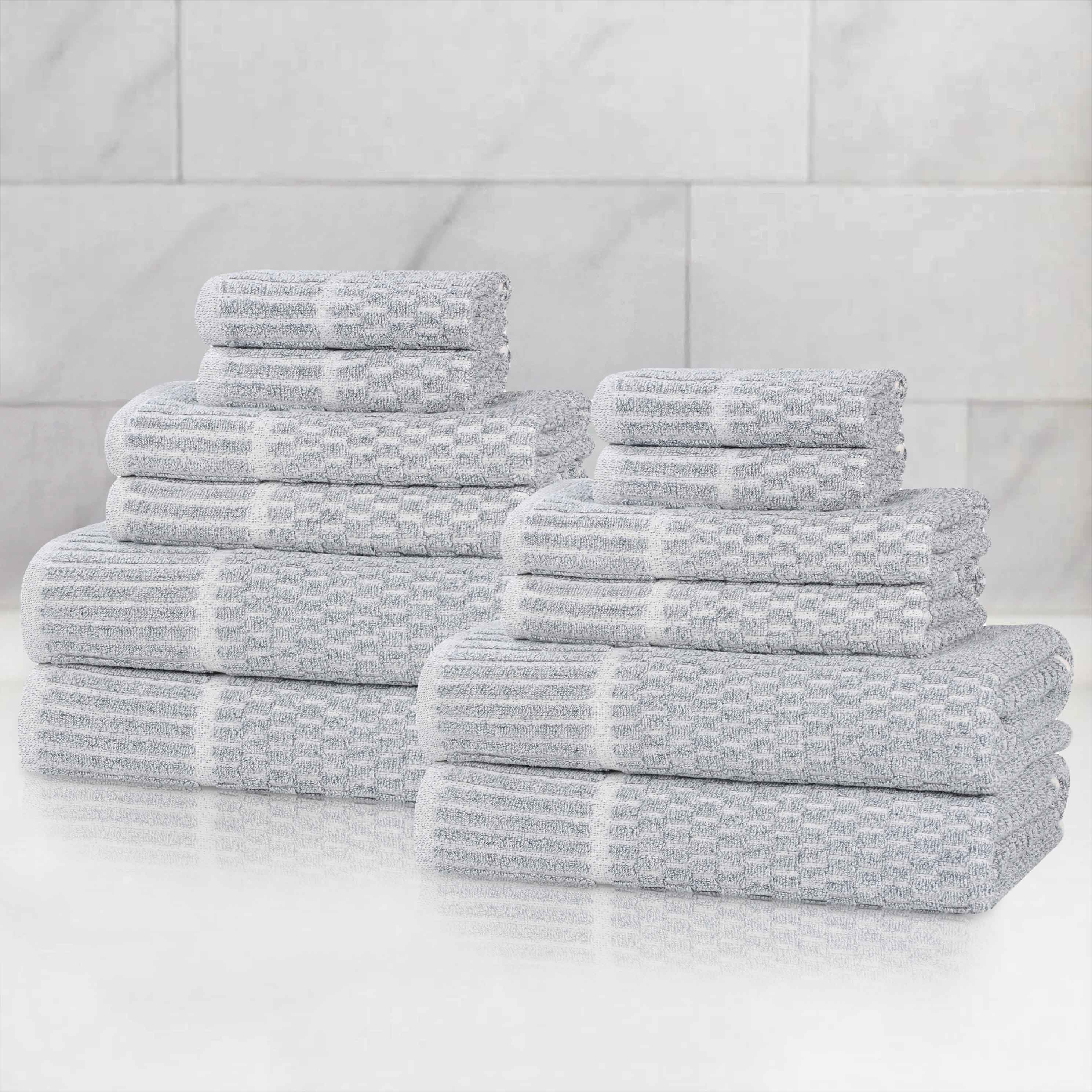 Textured Checkered Patterned Cotton Blend 12 Piece Towel Set