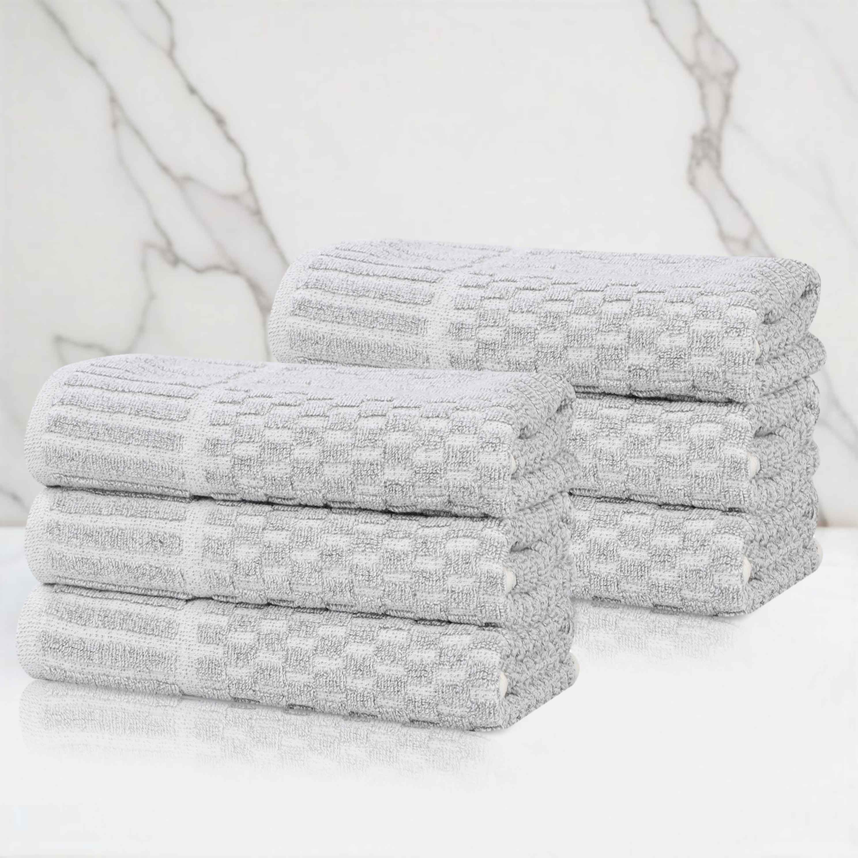 Embossed Checkered Cotton Viscose Blend Hand Towel Set of 6