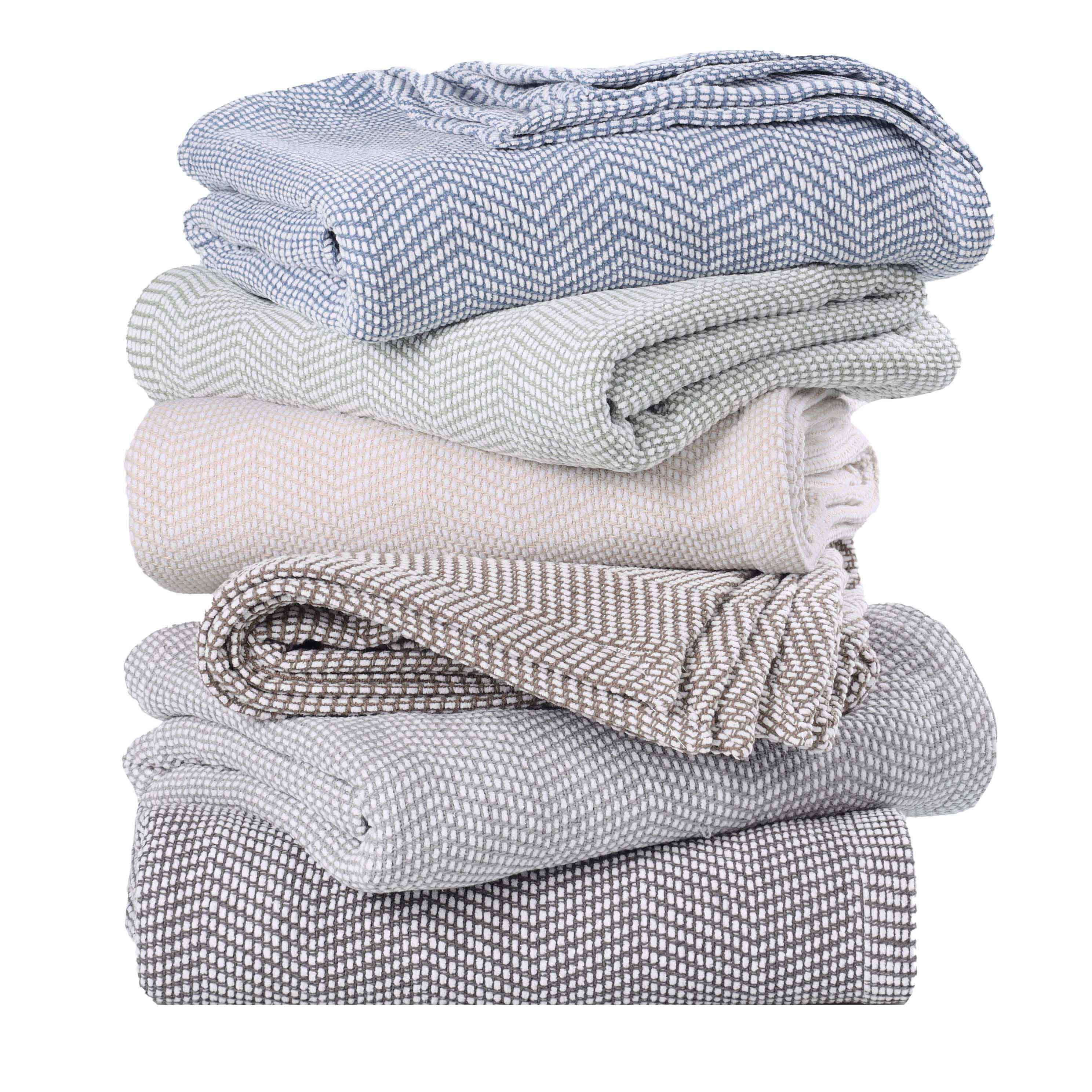 Herringbone-patterned Woven Cotton Throw Blanket