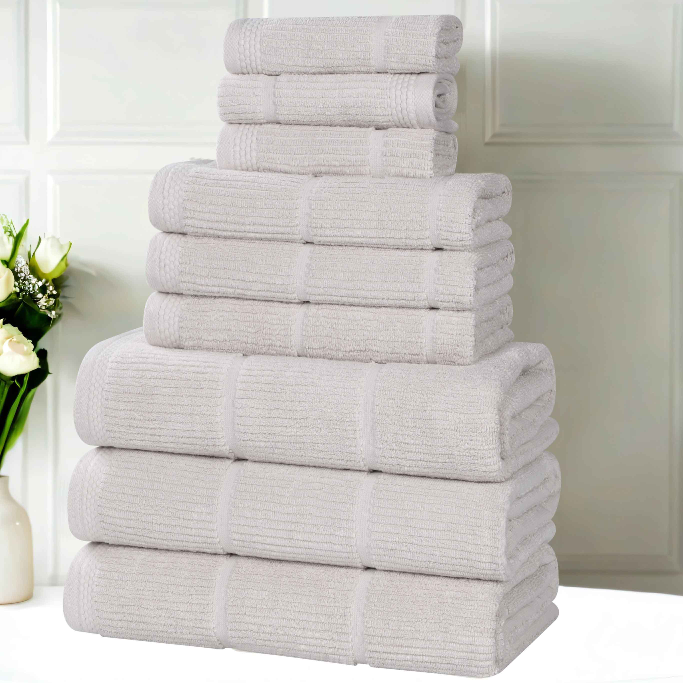 Waffle-patterned Ribbed-border Viscose Cotton Blend 9 Piece Towel Set