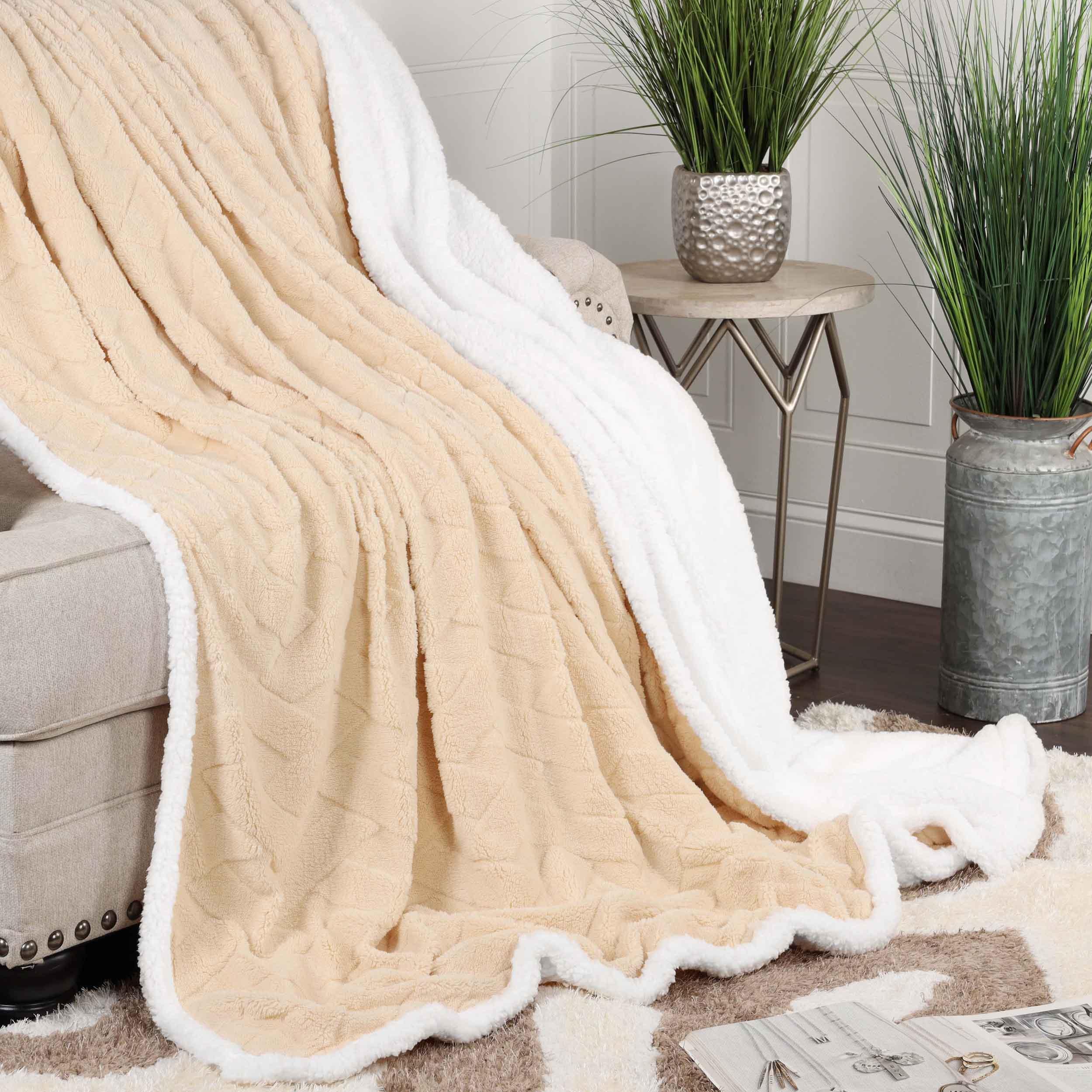 Geometric-embossed Sherpa Trim Blanket
