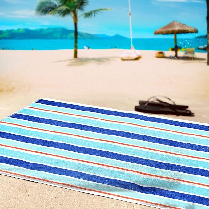 Vertical Striped Cotton Beach Towel Set of 2