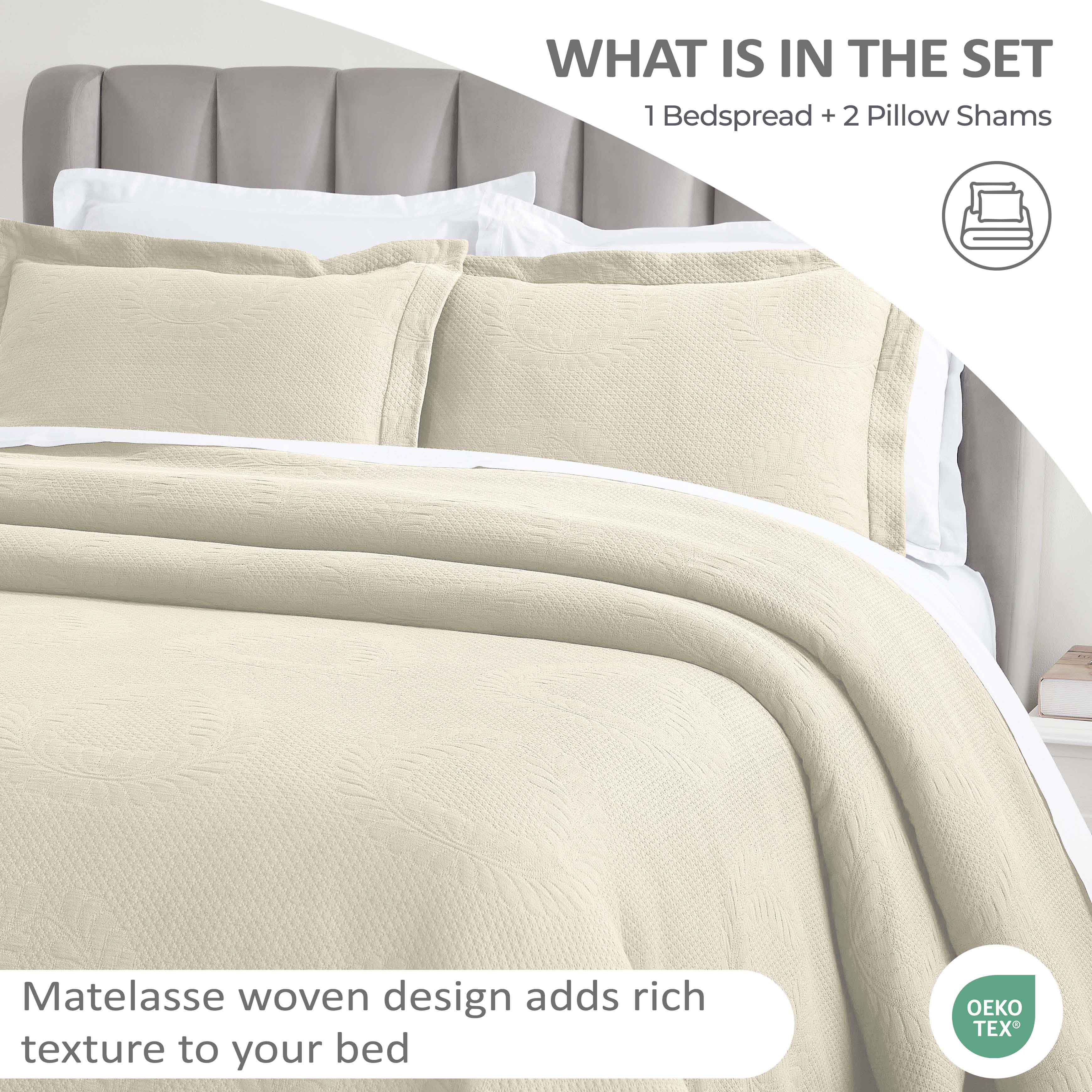Matelasse Floral-motif Bedspread and Pillow Sham Set