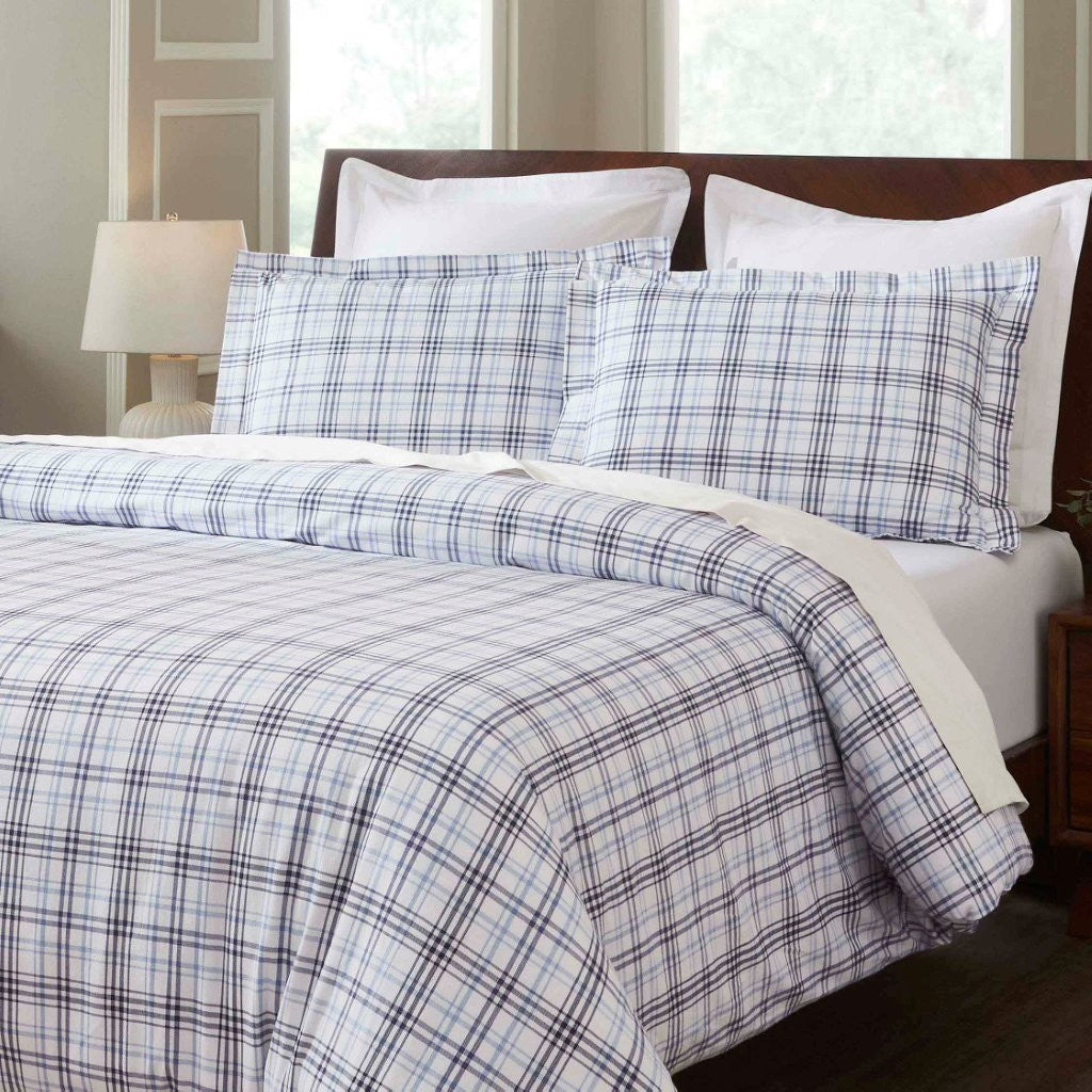 Plaid-patterned Cotton Flannel Duvet Cover Set