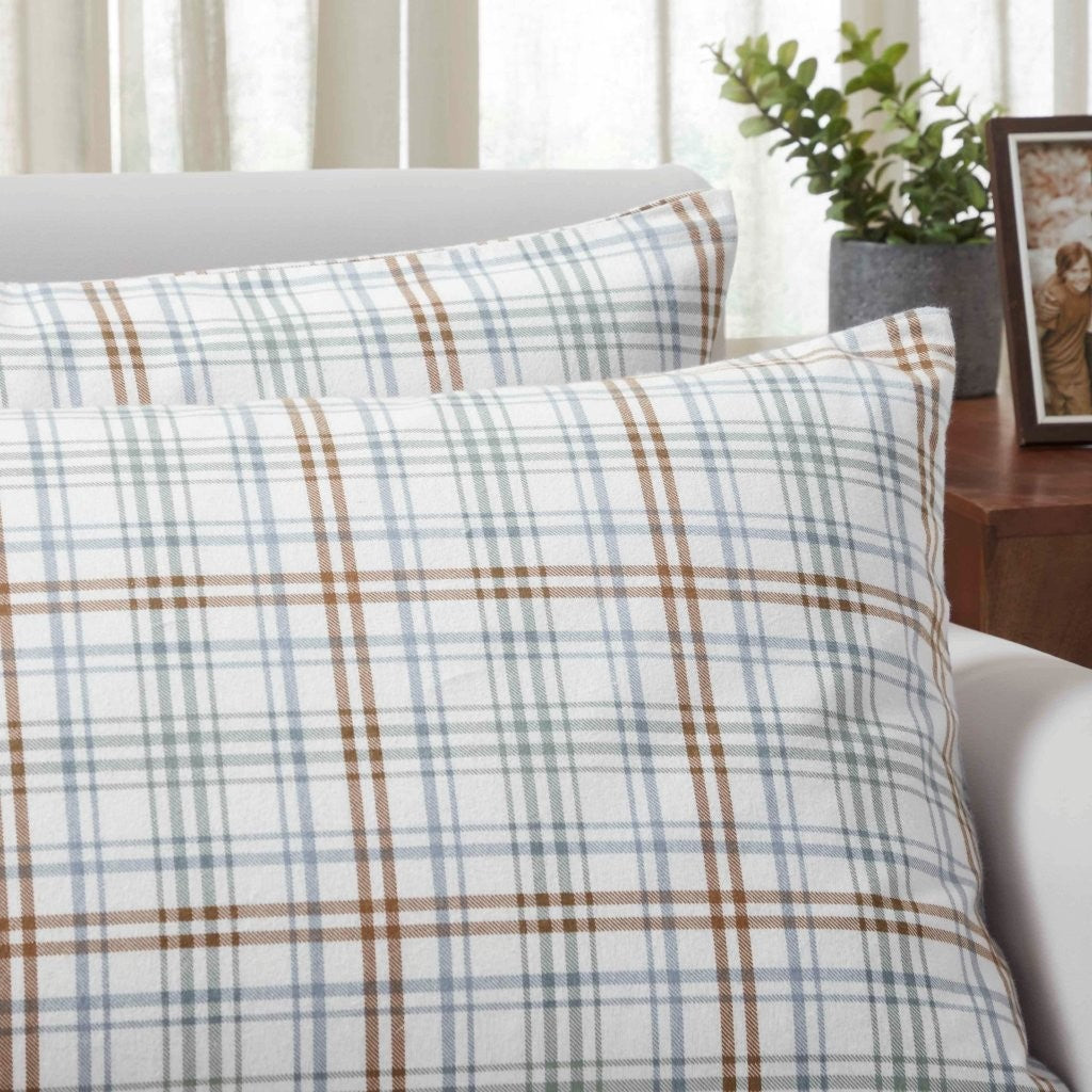 Plaid-patterned Cotton Flannel Pillowcase Set of 2