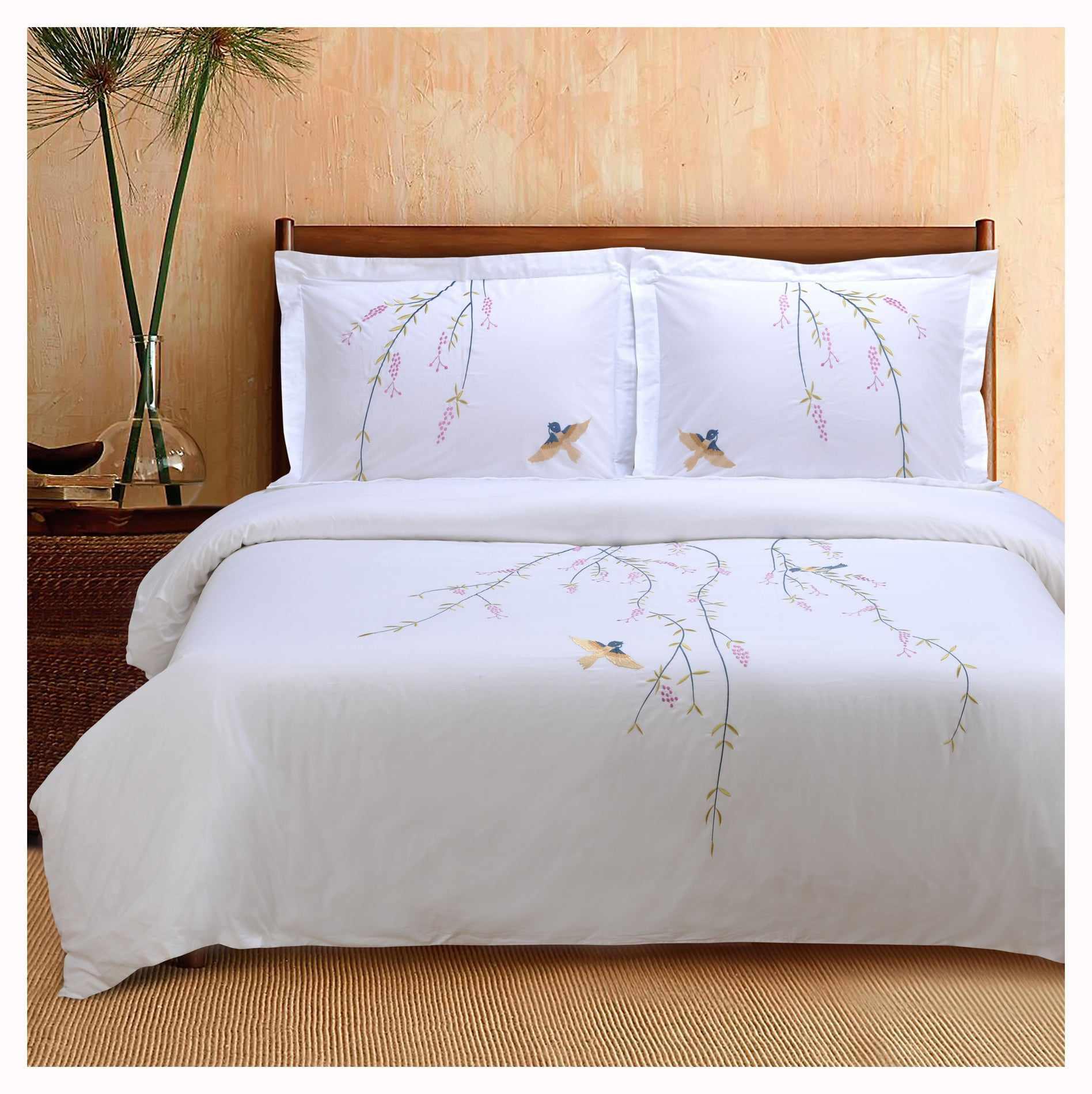 Nature-inspired Embroidered Cotton Duvet Cover Set