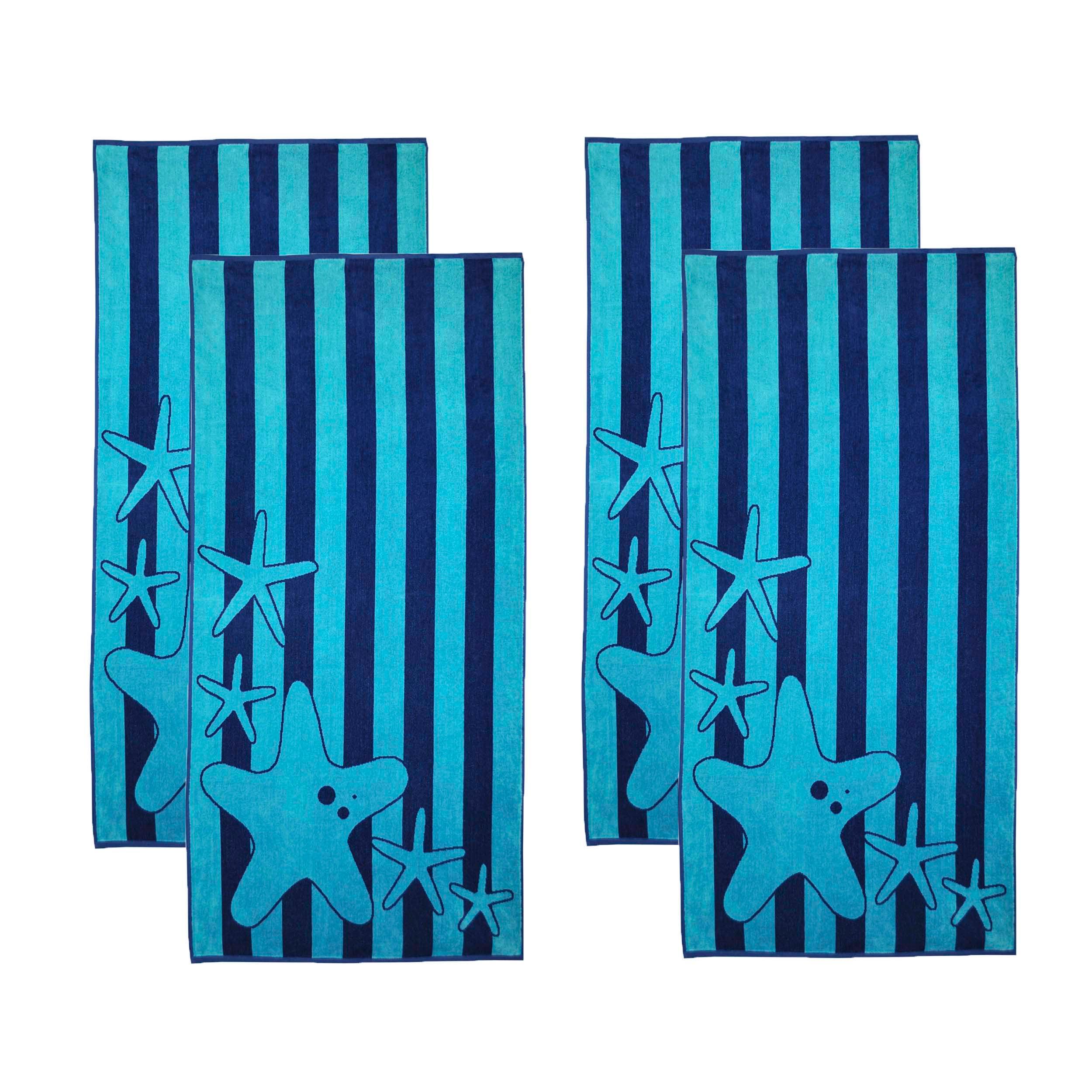Starfish Striped Cotton Beach Towel Set of 4