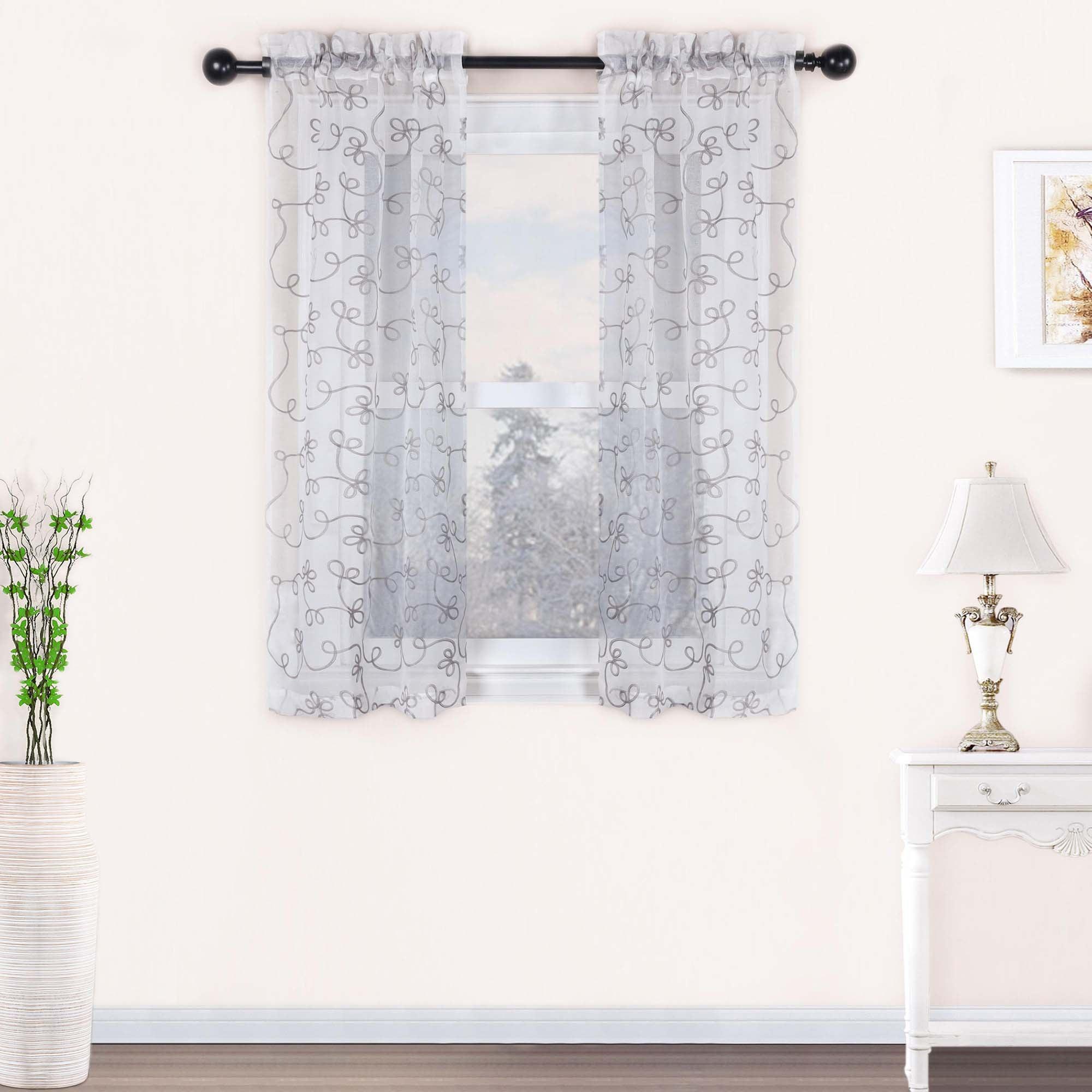 Floral-embroidered Sheer Curtain Panel Set