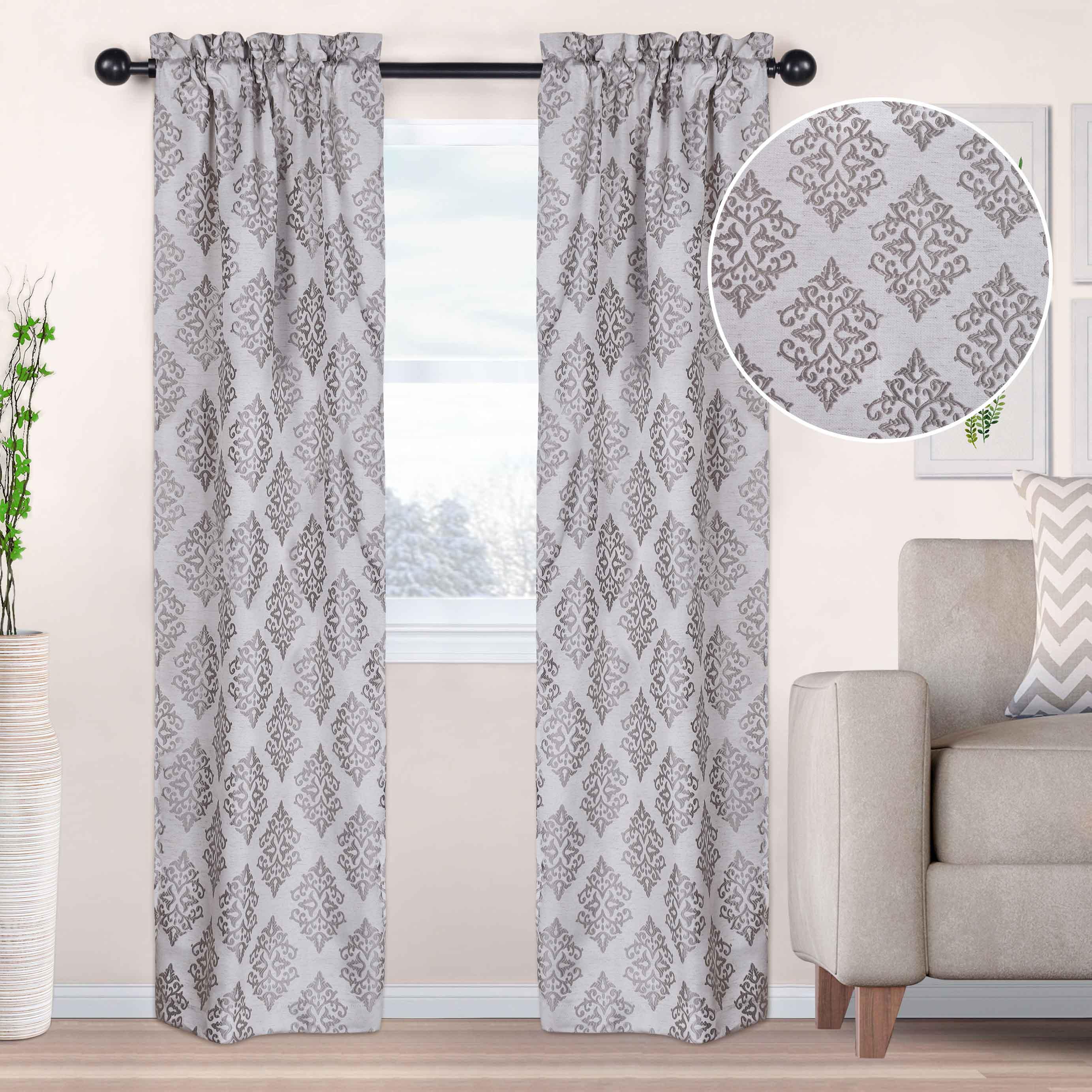 Damask-patterned Decorative Window Curtain Panel Set