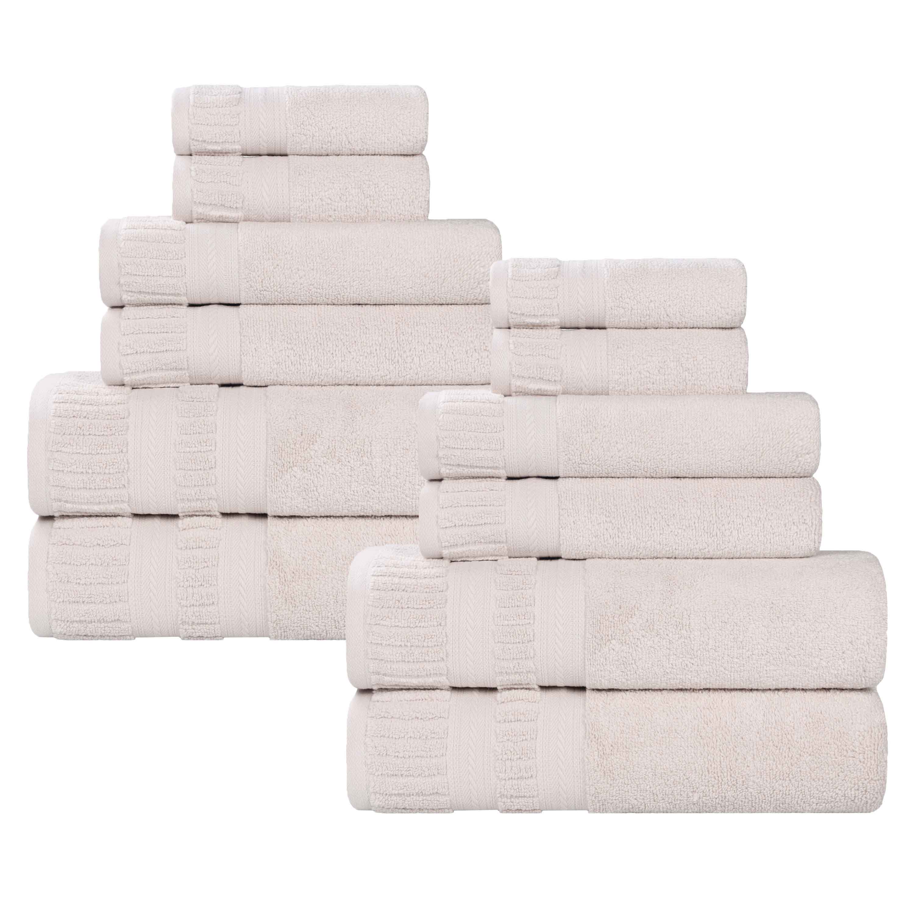Ribbed-border Zero Twist Cotton 12 Piece Towel Set